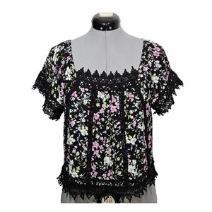 American Rag Women's SIZE S Romantic Whimsigoth Square Neck Dark Floral Blouse